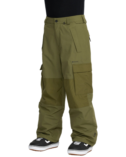 Green cargo snowboard pants on a white background