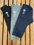 Black, gray and navy WWS Sasquatch UFO shop hoodies front view small logo