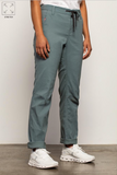 women's 686 pants in color goblin blue with drawstring on waist and cuffed ankles